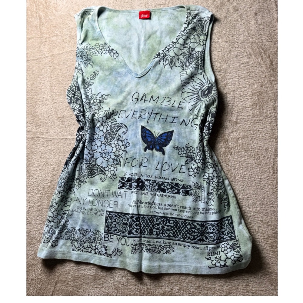 Glima Gamble Everything For Love Butterfly Graphic Tie Dye V-Neck Tank Top‎ y2K